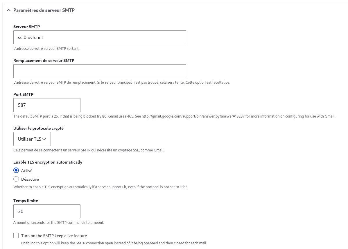 config Drupal SMTP OVH