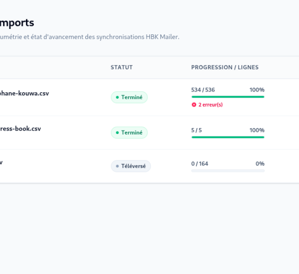HBK Mailer : gestion des imports de contact